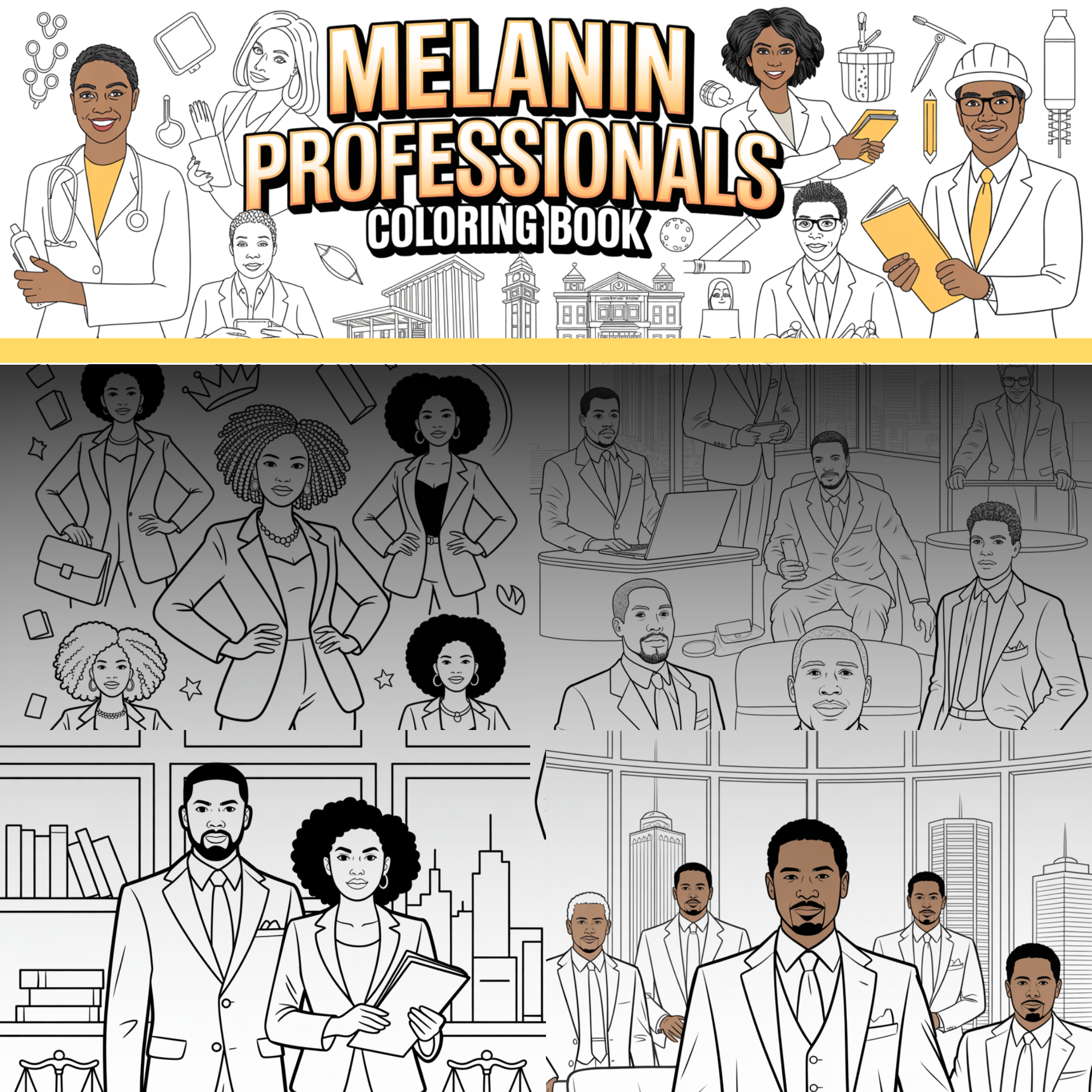 Melanin Professionals Coloring Book – 20+ Pages of Black Excellence for Men & Women | Inspirational Adult Coloring Book